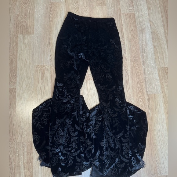 Velvet Burnout Lace Panel Slim Bell Bottoms Gothic Grunge Witchy Medium VGUC - Picture 2 of 4